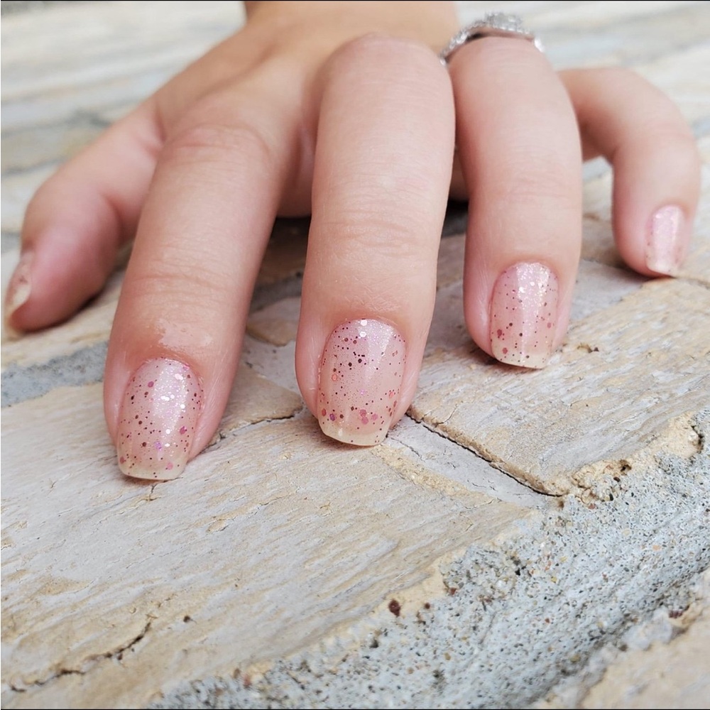 *Retired* Color Street: Fancy Pants | Pink Rose Gold Glitter Clear Overlay Party